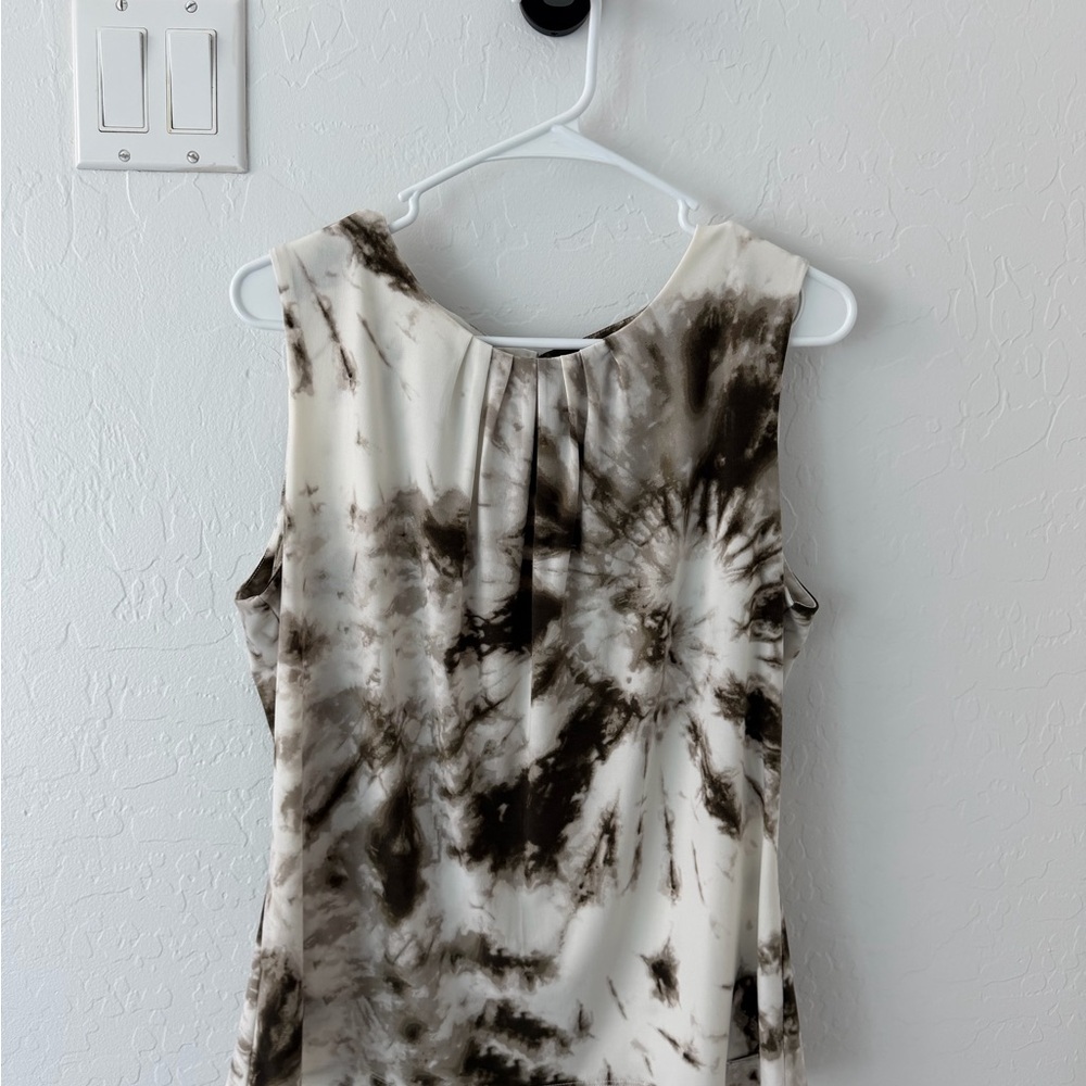Calvin Klein Dark Green and White/Cream Tie-Dye Blouse